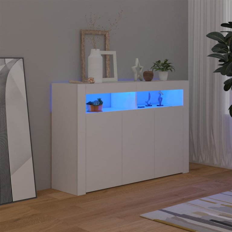 Servantă cu lumini LED, alb, 115,5x30x75 cm