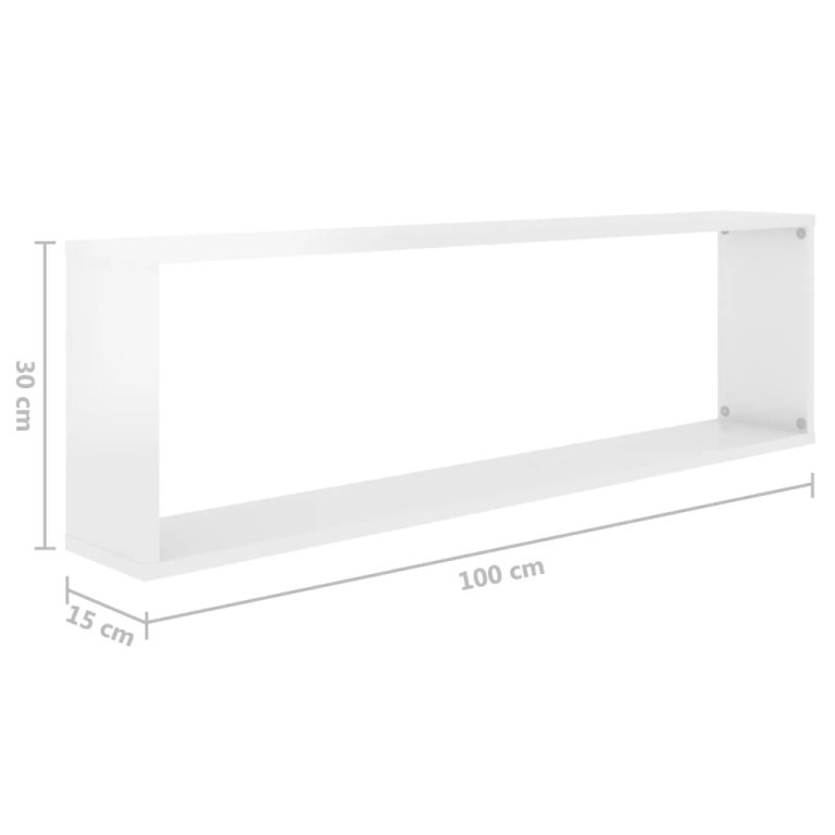 Rafturi de perete cub, 4 buc., alb extralucios, 100x15x30 cm, PAL