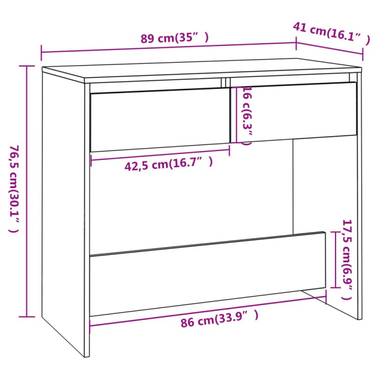 Masă consolă, alb, 89x41x76,5 cm, lemn prelucrat