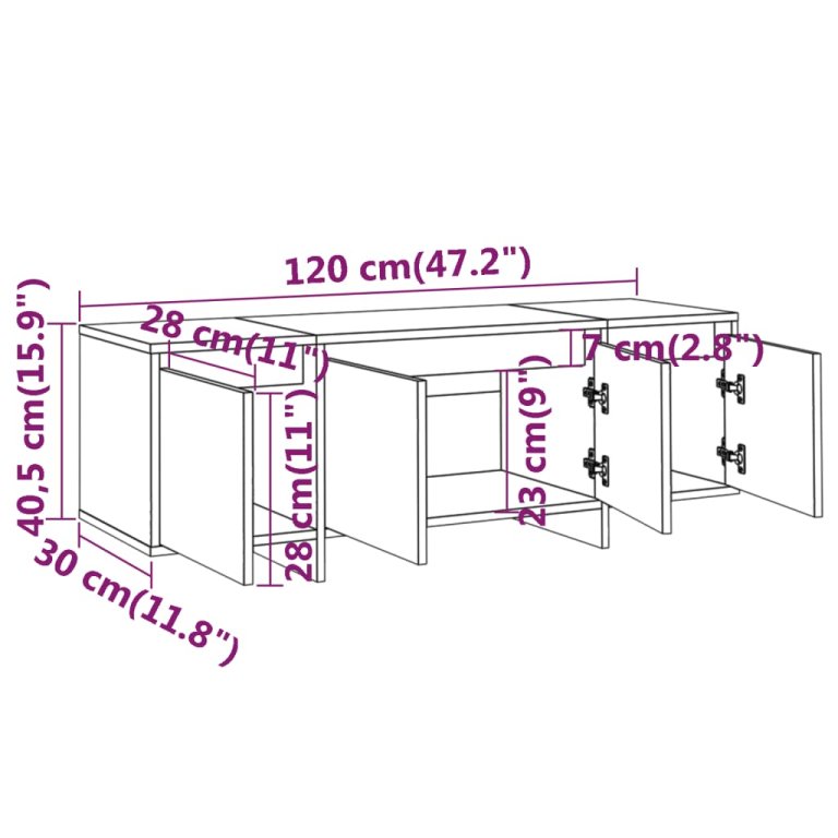 Comodă TV, gri beton, 120x30x40,5 cm, PAL