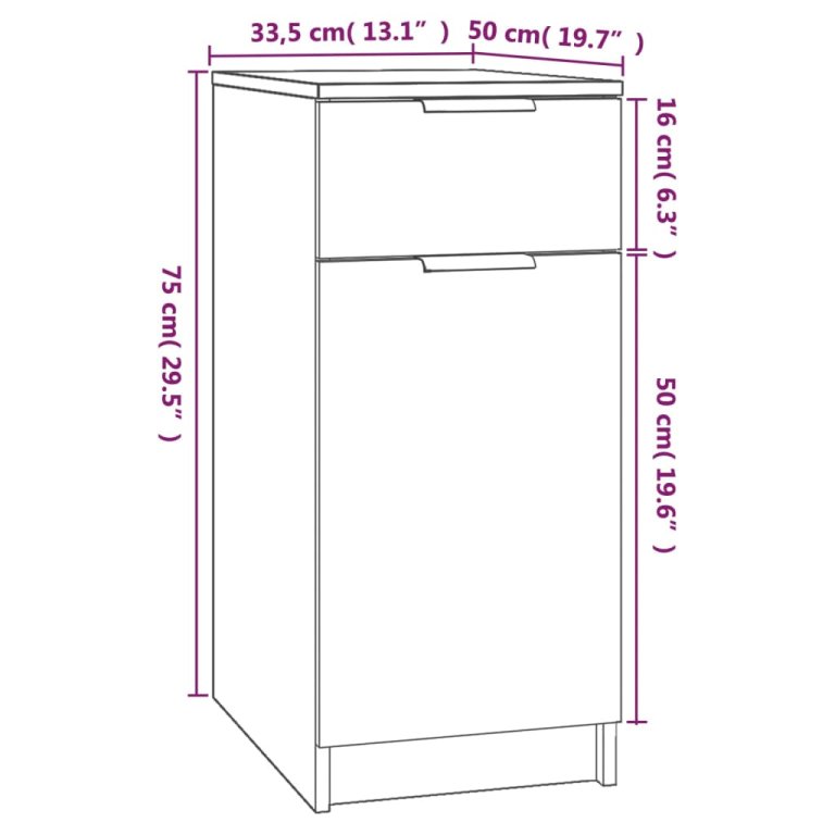 Dulap de birou, alb, 33,5x50x75 cm, lemn prelucrat