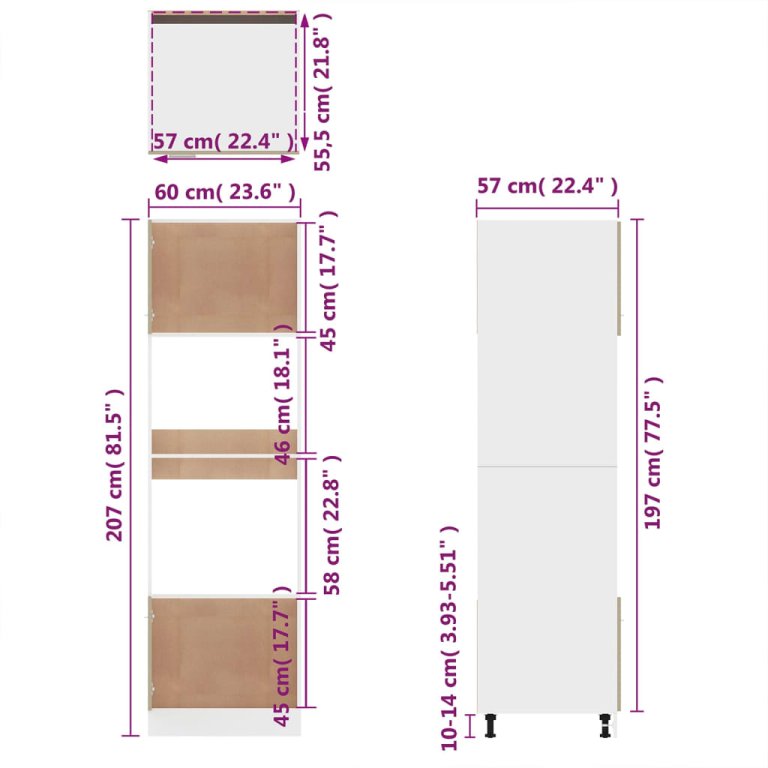 Dulap cuptor microunde stejar afumat 60x57x207cm lemn prelucrat