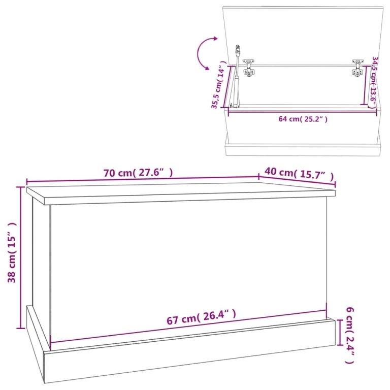 Cutie de depozitare, alb, 70x40x38 cm, lemn prelucrat