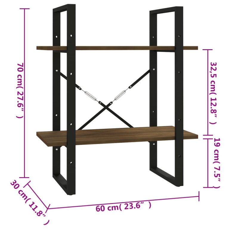 Bibliotecă cu 2 niveluri stejar maro 60x30x70 cm lemn compozit