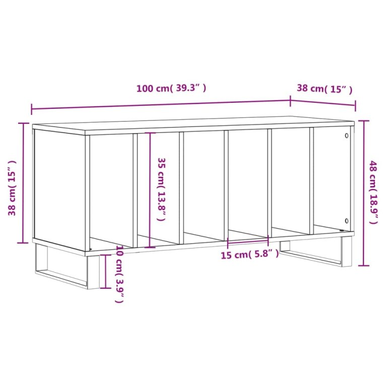 Dulap pentru discuri gri beton, 100x38x48 cm, lemn prelucrat