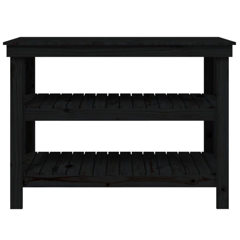 Banc de lucru, negru, 110,5x50x80 cm, lemn masiv pin