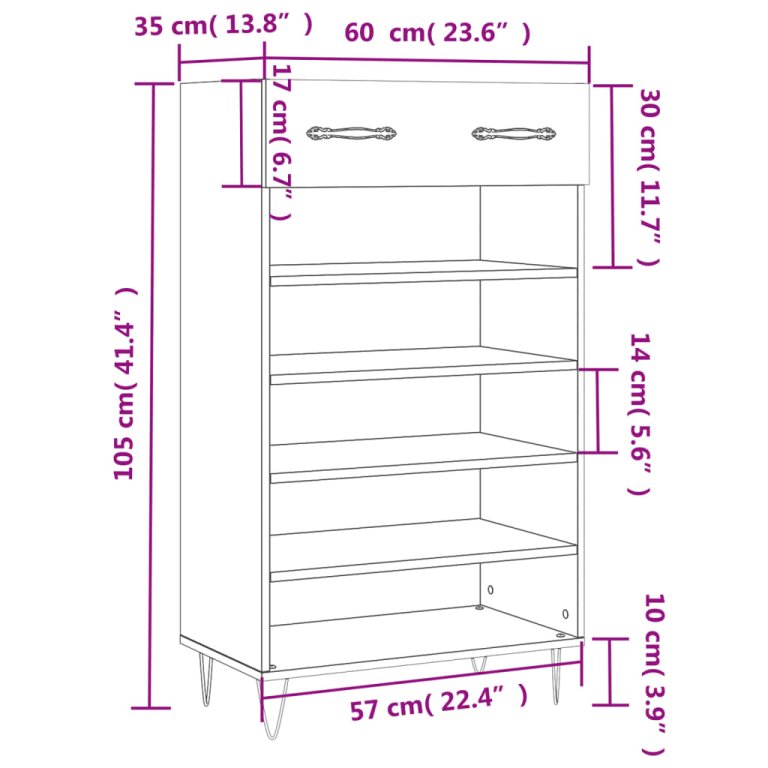 Pantofar, gri beton, 60x35x105 cm, lemn compozit