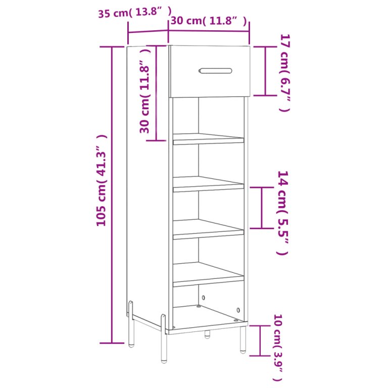 Pantofar, gri beton, 30x35x105 cm, lemn compozit