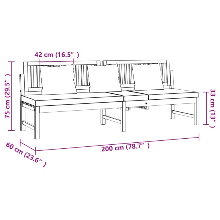 vidaxL Pat de zi cu perne crem, 200x60x75 cm, lemn masiv de acacia