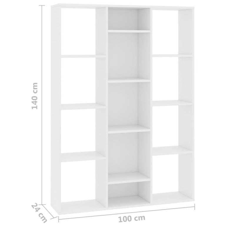 Separator cameră/Bibliotecă, alb, 100x24x140 cm, lemn prelucrat