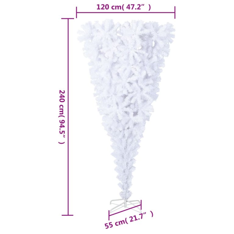 Brad de Crăciun artificial inversat, cu suport, alb, 240 cm