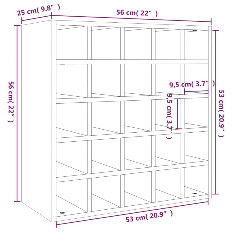 Dulap de vinuri, negru, 56x25x56 cm, lemn masiv de pin