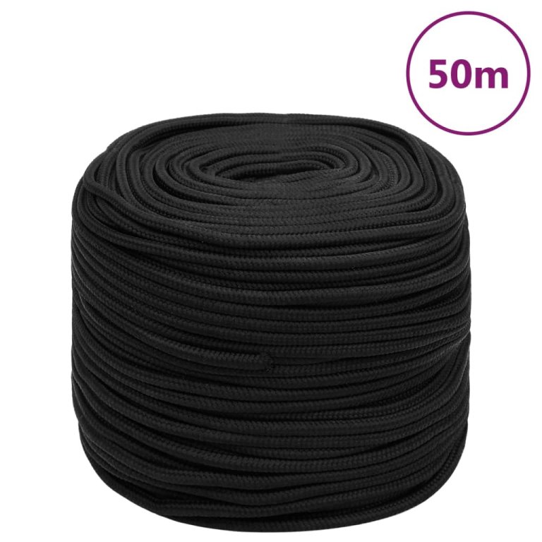 Frânghie de barcă, negru complet, 8 mm, 50 m, polipropilenă