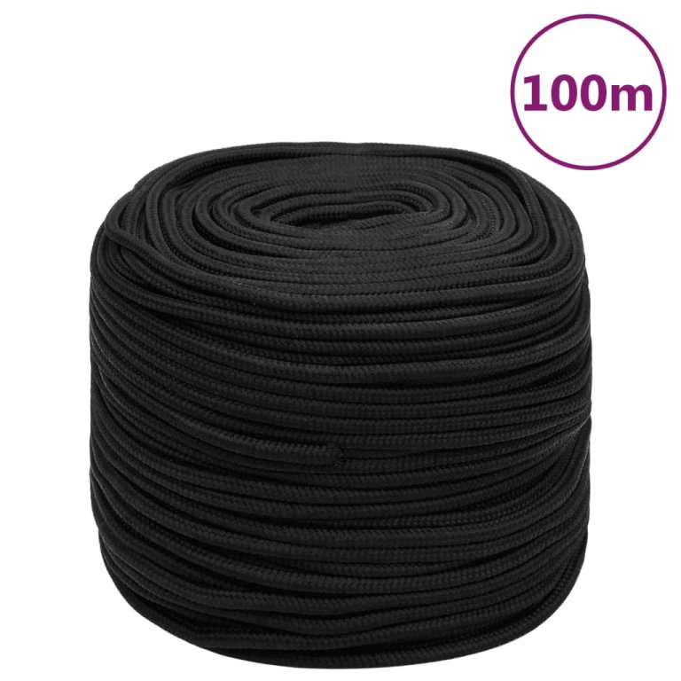 Frânghie de barcă, negru complet, 6 mm, 100 m, polipropilenă