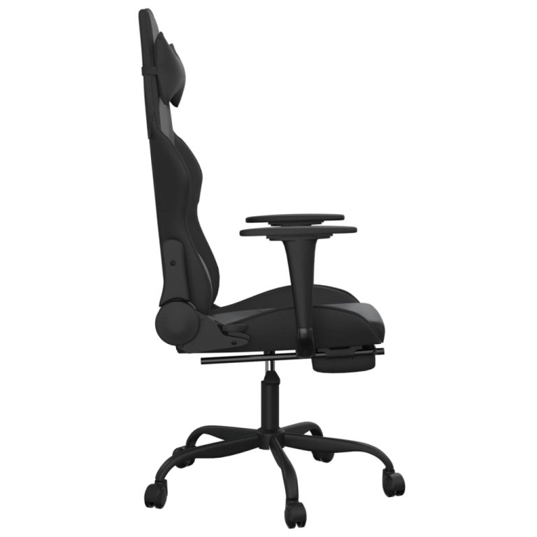 Scaun de gaming cu masaj/suport picioare, negru, piele eco