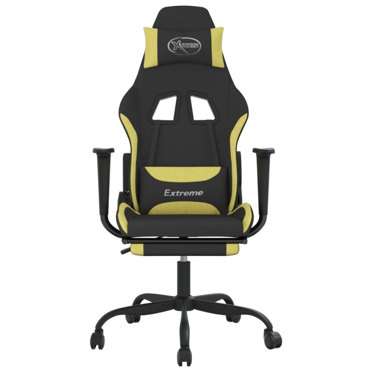 Scaun gaming masaj/suport picioare, negru/verde deschis textil