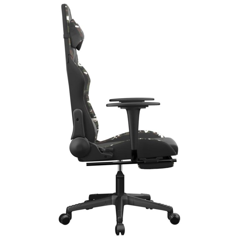 Scaun de gaming masaj/suport picioare negru/Camuflaj piele eco