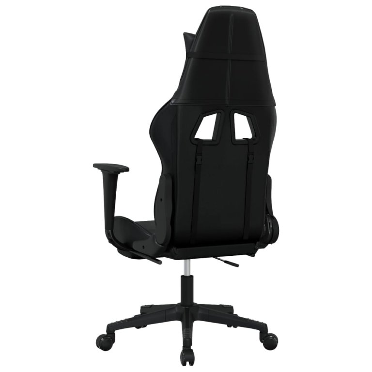 Scaun de gaming cu masaj/suport picioare, negru, piele eco