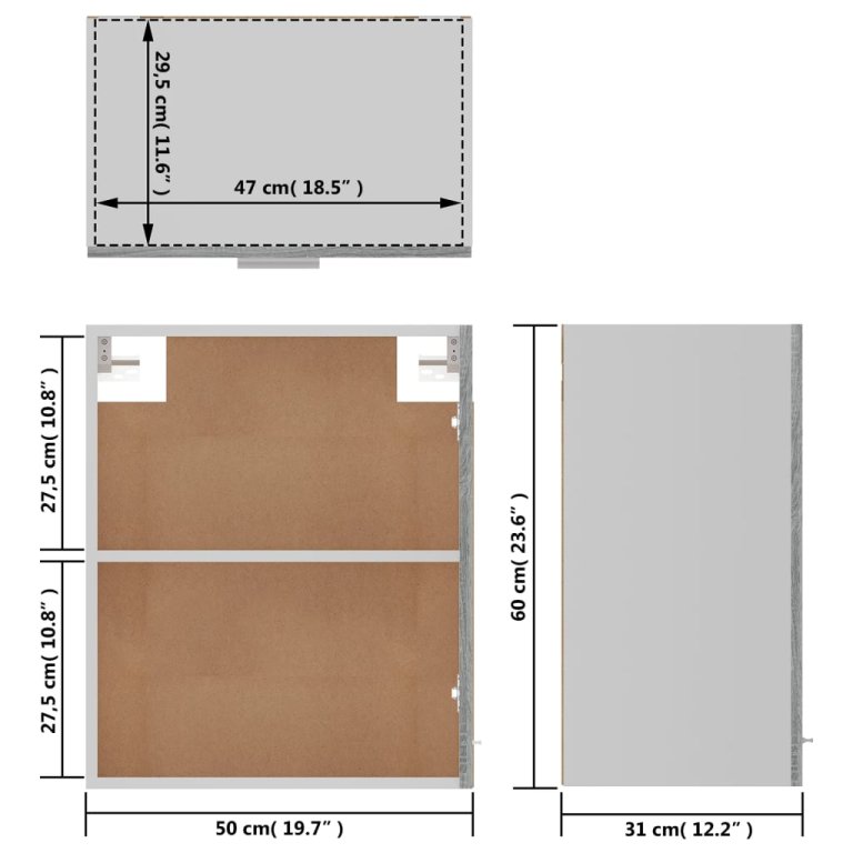 Dulap suspendat, gri sonoma, 50x31x60 cm, lemn prelucrat