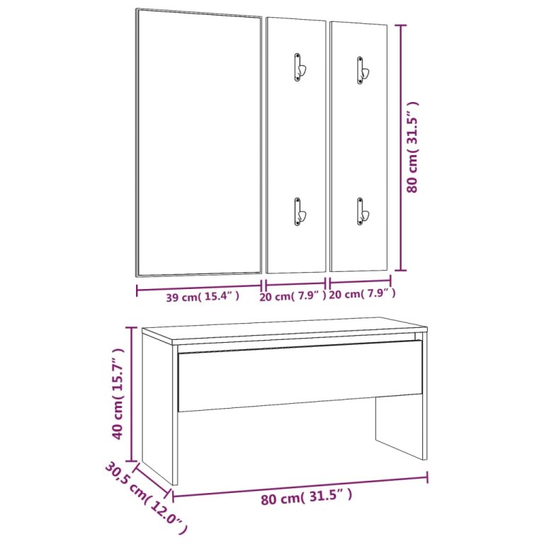 Set de mobilier pentru hol, stejar maro, lemn prelucrat