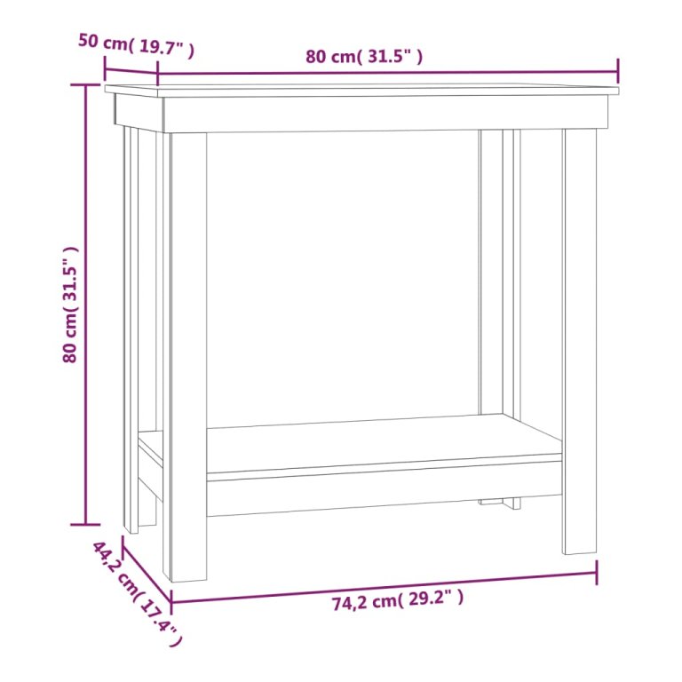 Banc de lucru, negru, 80x50x80 cm, lemn masiv pin