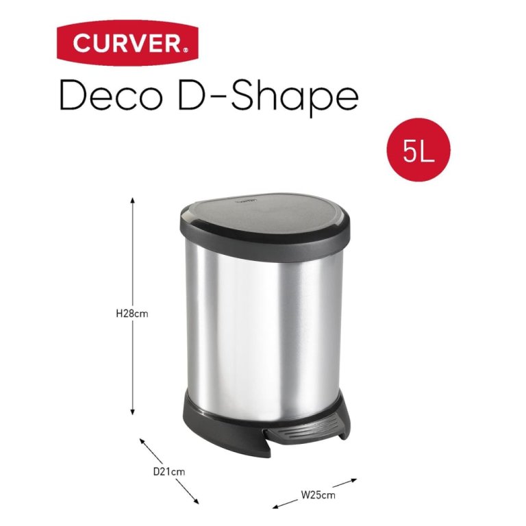 Curver Coș de gunoi cu pedală „Deco”, oval, 5 L, argintiu