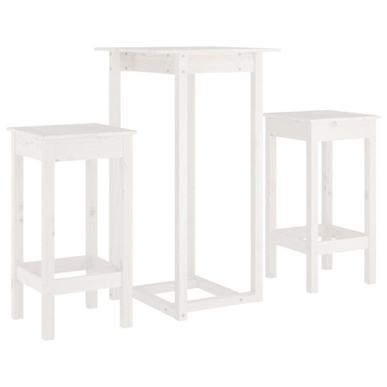 Set mobilier de bar, 3 piese, alb, lemn masiv de pin