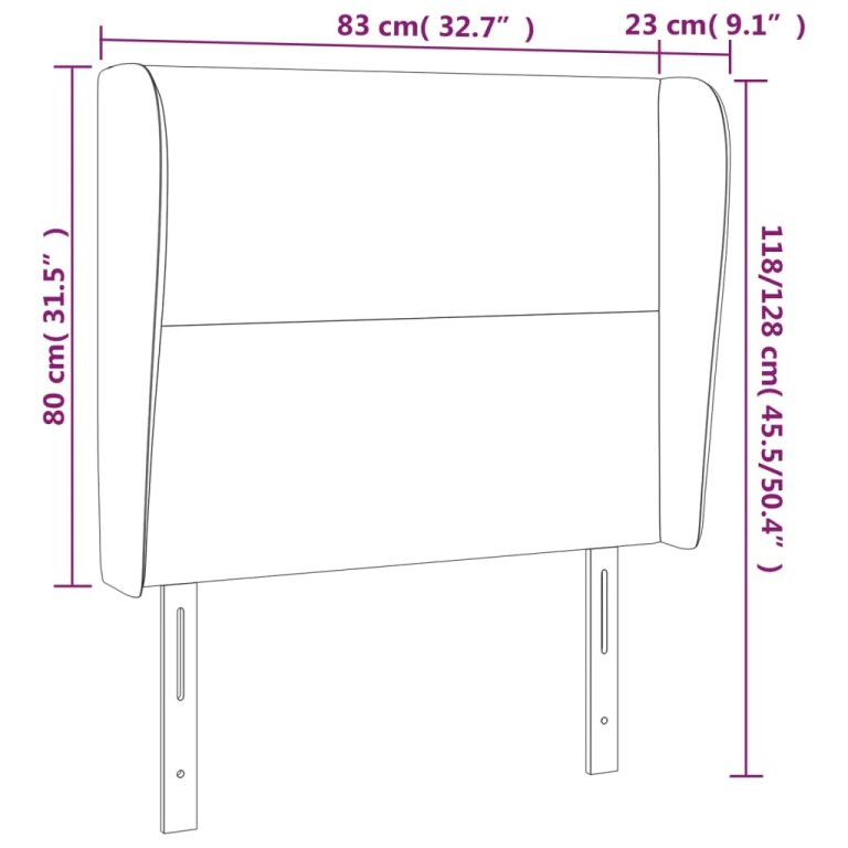 Tăblie de pat cu aripioare gri deschis 83x23x118/128 cm textil