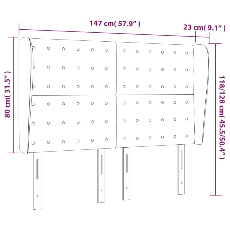 Tăblie de pat cu aripioare, negru, 147x23x118/128 cm, piele eco