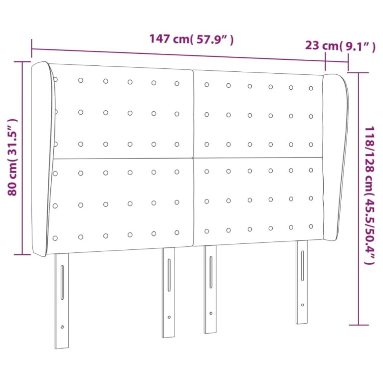 Tăblie de pat cu aripioare gri 147x23x118/128 cm piele eco