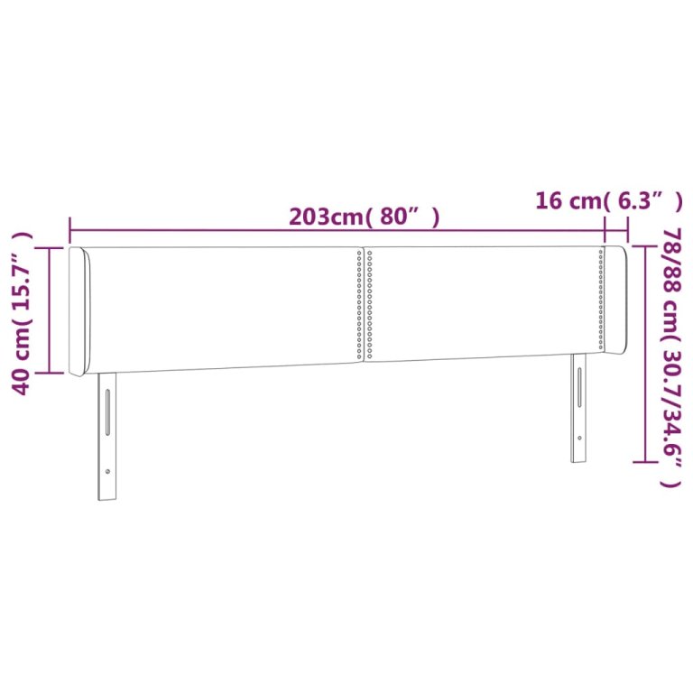 Tăblie de pat cu LED, negru, 203x16x78/88 cm, catifea