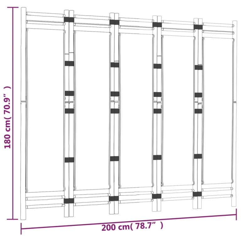 Separator de cameră pliabil cu 5 panouri 200 cm bambus și pânză