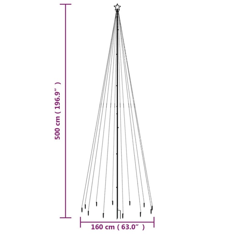 Brad de Crăciun cu țăruș, 732 LED-uri, multicolor, 500 cm