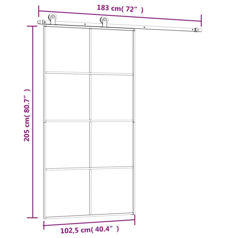 Ușă glisantă cu set feronerie 102,5x205 cm sticlă ESG/aluminiu