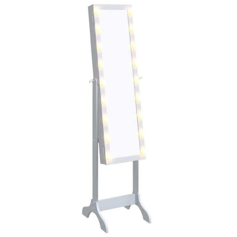 Oglindă de sine stătătoare cu LED, alb, 34x37x146 cm