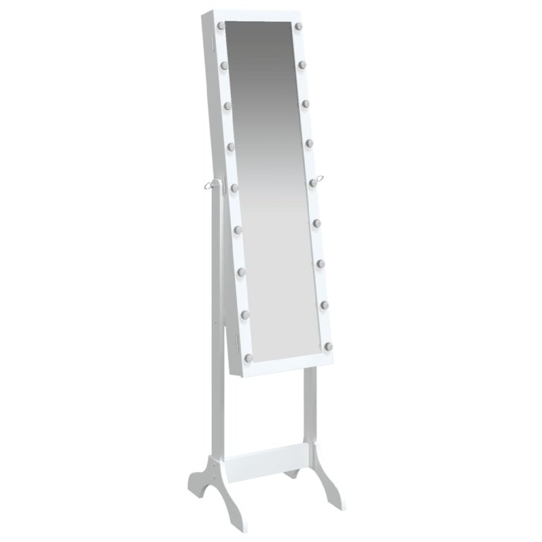 Oglindă de sine stătătoare cu LED, alb, 34x37x146 cm