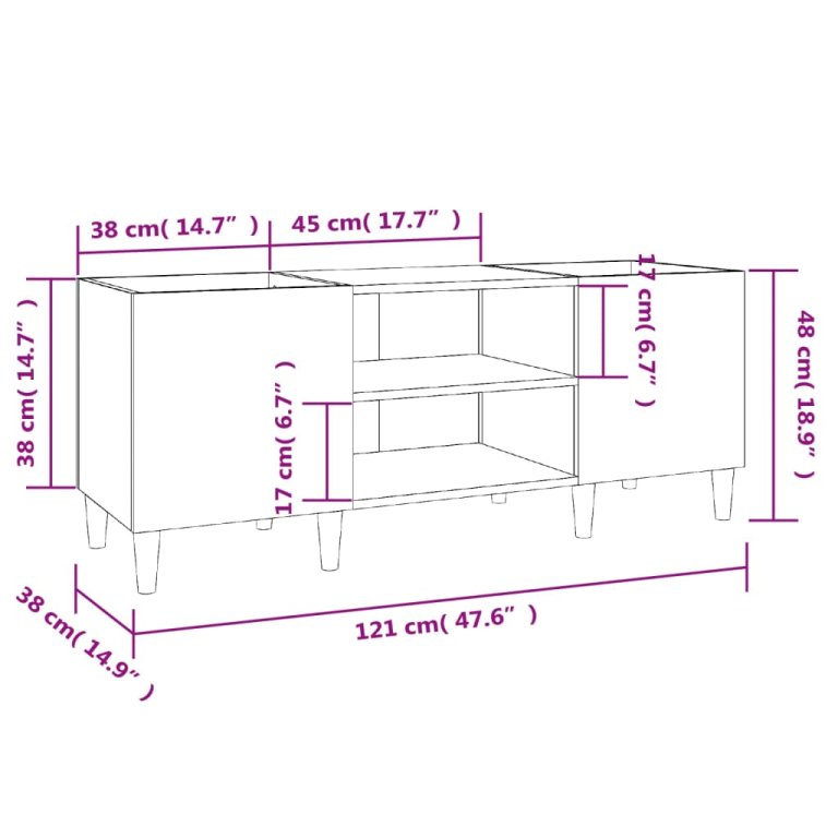 Dulap pentru discuri gri beton, 121x38x48 cm, lemn prelucrat