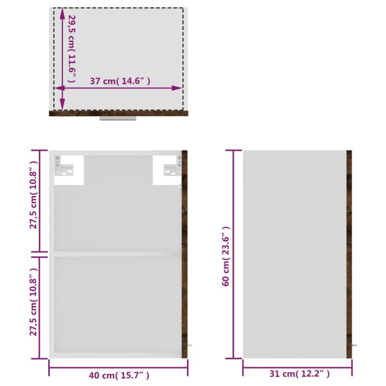 Dulap suspendat cu sticlă gri sonoma 40x31x60 cm lemn prelucrat