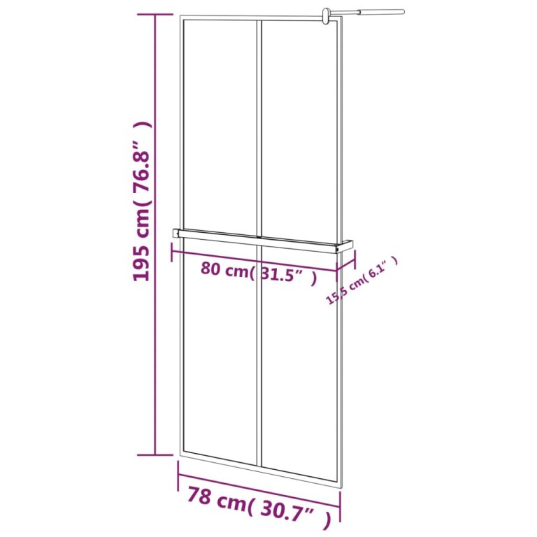 Paravan duș walk-in cu raft negru 80x195 cm sticlă ESG/aluminiu