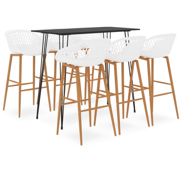 Set mobilier de bar, 7 piese, negru și alb