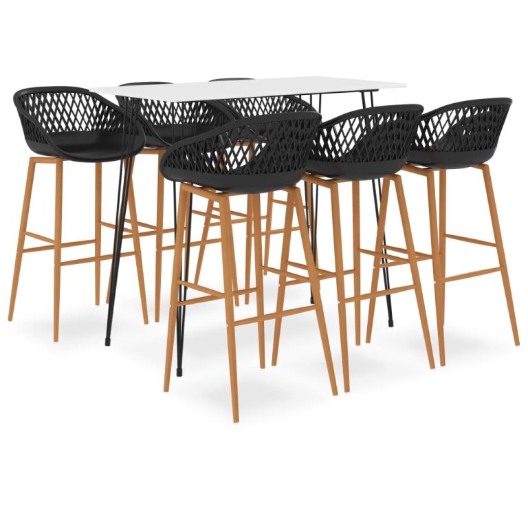 Set mobilier de bar, 7 piese, alb și negru