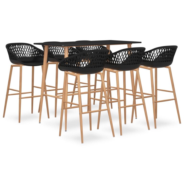 Set mobilier de bar, 7 piese, negru