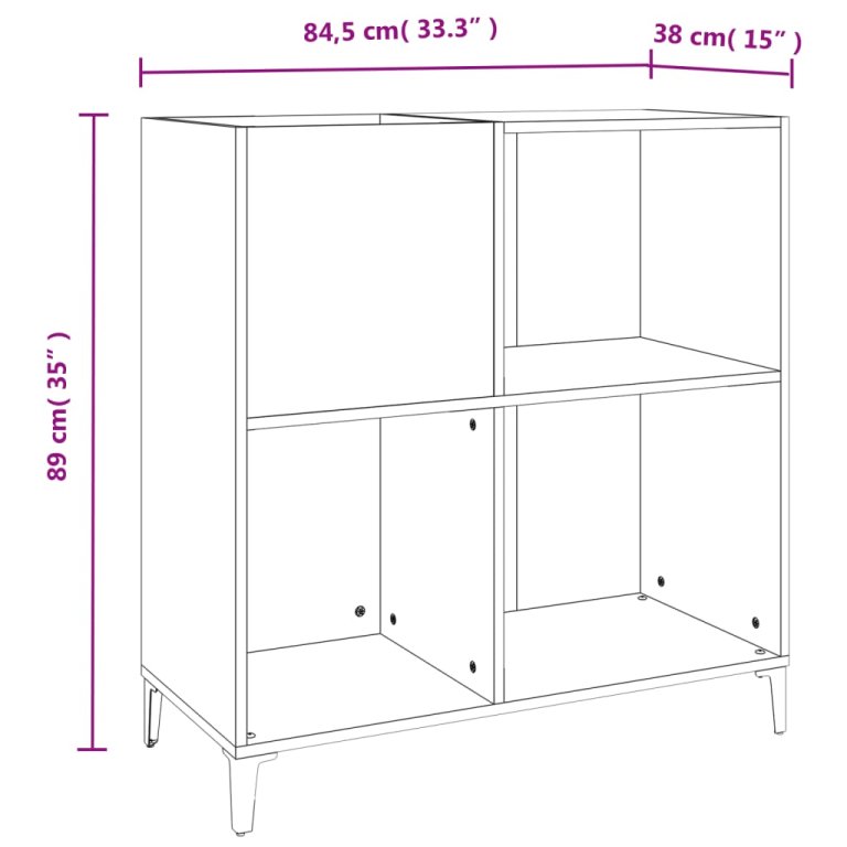 Comodă de discuri, alb, 84,5x38x89 cm, lemn compozit