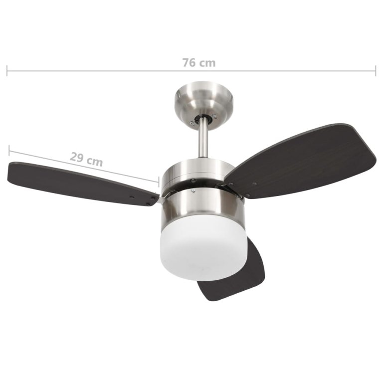 Ventilator tavan cu iluminare/telecomandă, maro închis, 76 cm