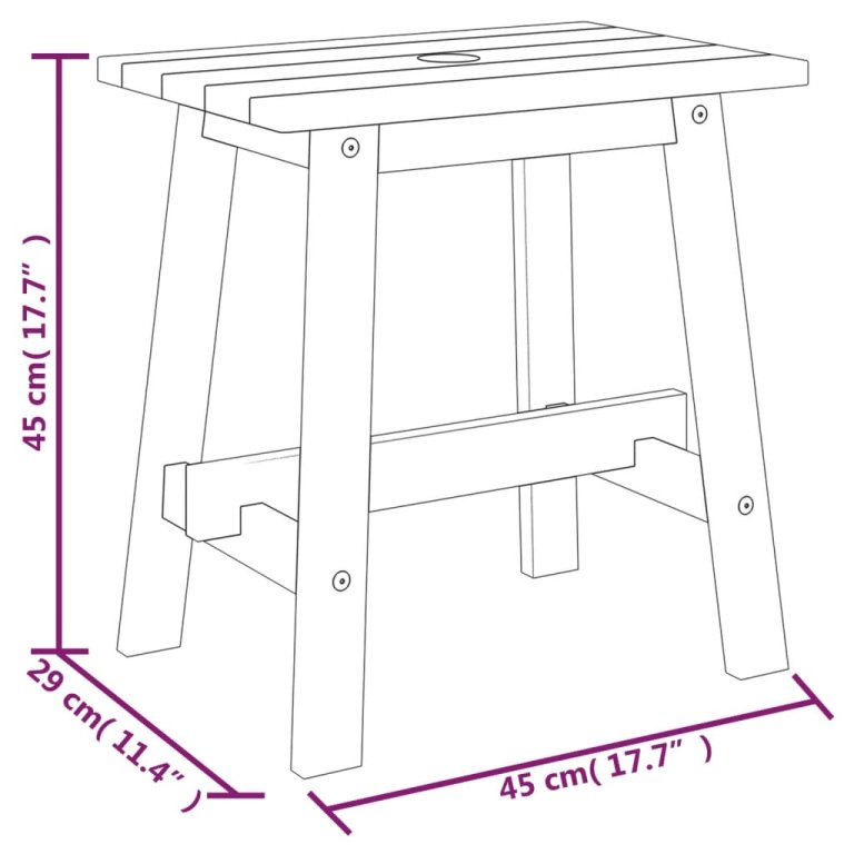 Taburet, 45x29x45 cm, dreptunghiular, lemn masiv de acacia