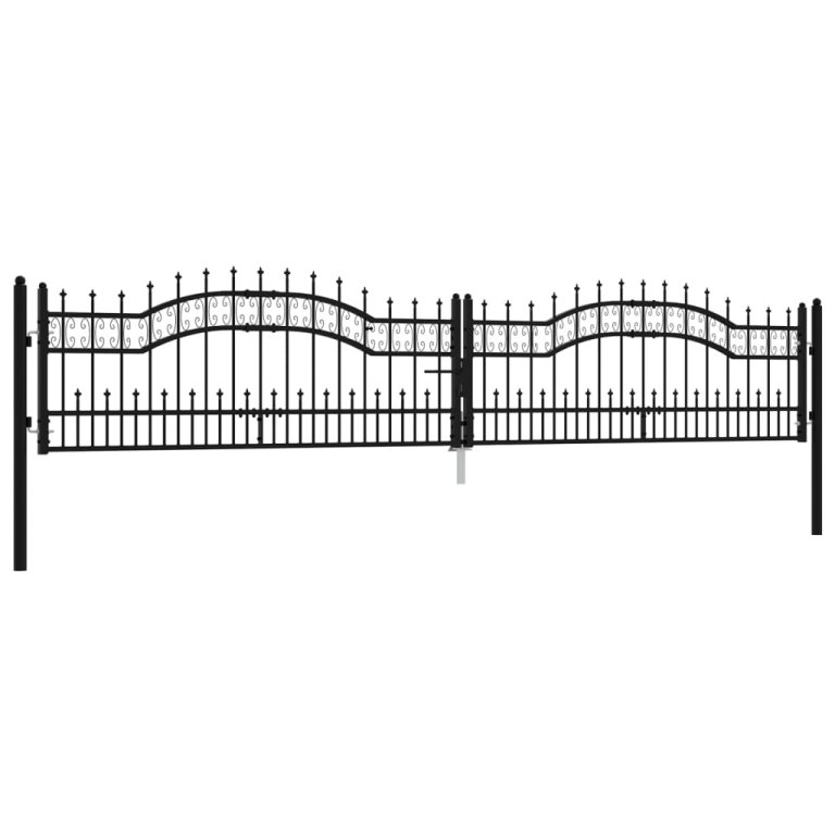 Poartă gard cu vârf negru 406x120 cm oțel vopsit electrostatic