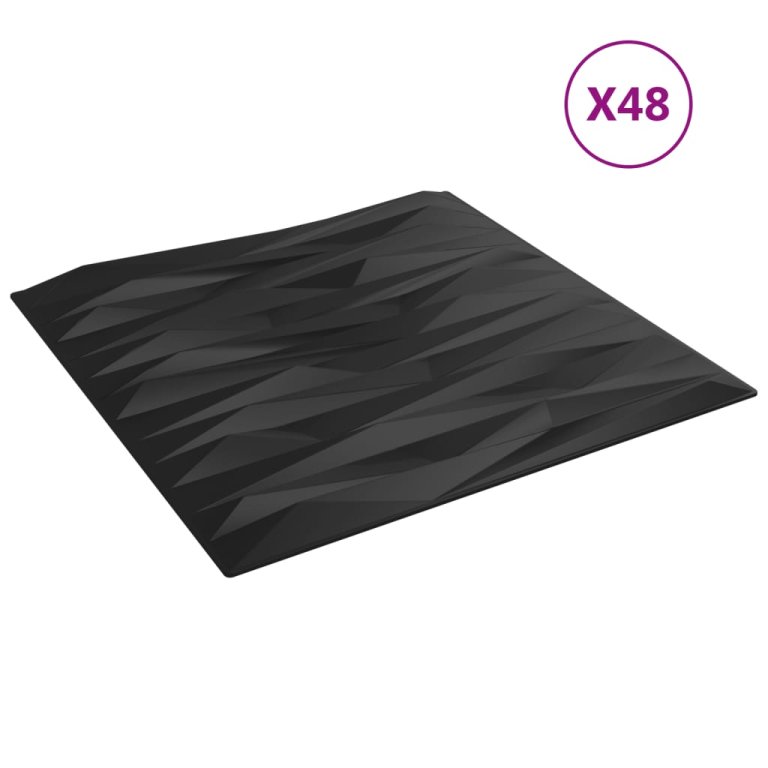 Panouri de perete 48 buc. negru 50x50 cm XPS 12 m² piatră