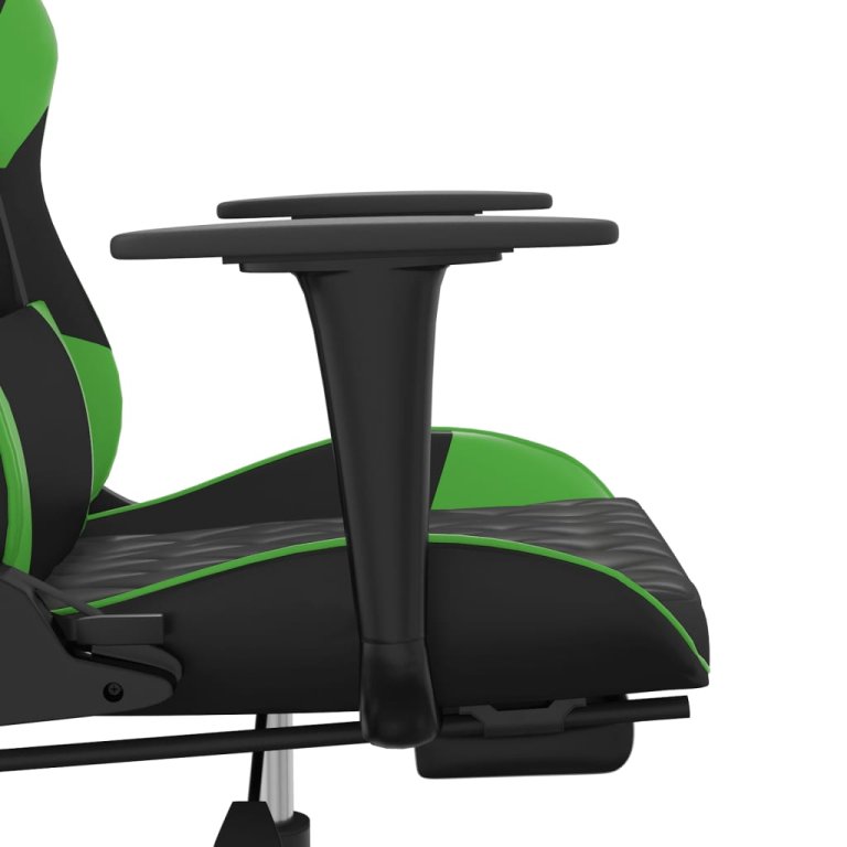 Scaun de gaming cu suport picioare negru/verde, piele ecologică