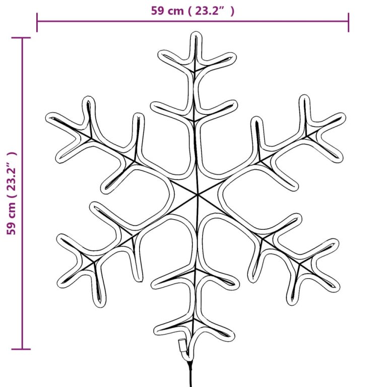 Figurină Fulg de Zăpadă de Crăciun LED 2 buc. alb cald 59x59 cm