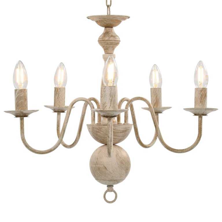 Candelabru antichizat, alb, becuri E14 x 5